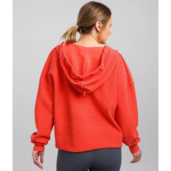 BKE Core Reverse Pieced French Terry Active Hoodie Women XS Coral Oversized Cozy - Picture 2 of 8